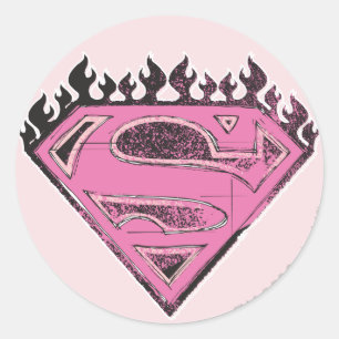 Pegatina Redonda Logo rosa superchica con llamas