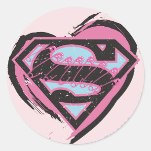 Pegatina Redonda Logo rosa superchica en el corazón