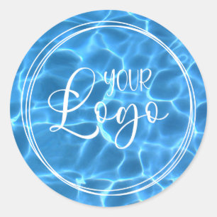 Pegatina Redonda Logo Tres Anillos Blancos Piscina Azul Acuático