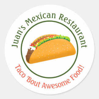 Pegatina Redonda Logotipo 3 del Taco mexicano para restaurantes