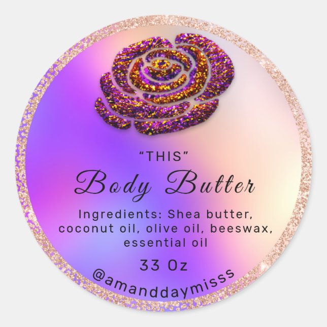 Pegatina Redonda Logotipo Aceite de aceite Balm Cosméticos Rosa Pur (Anverso)