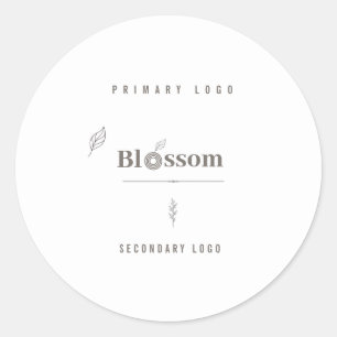 Pegatina Redonda Logotipo Botánico Minimalista Hoja Boho de Lujo