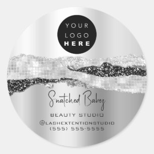 Pegatina Redonda Logotipo Código QR Peluquería Maquillaje Plata Gri