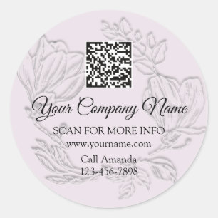 Pegatina Redonda Logotipo Código QR Tienda promocional Floral Plata
