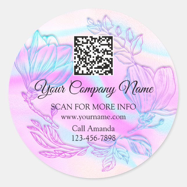 Pegatina Redonda Logotipo Código QR Wreath holográfico rosa (Anverso)