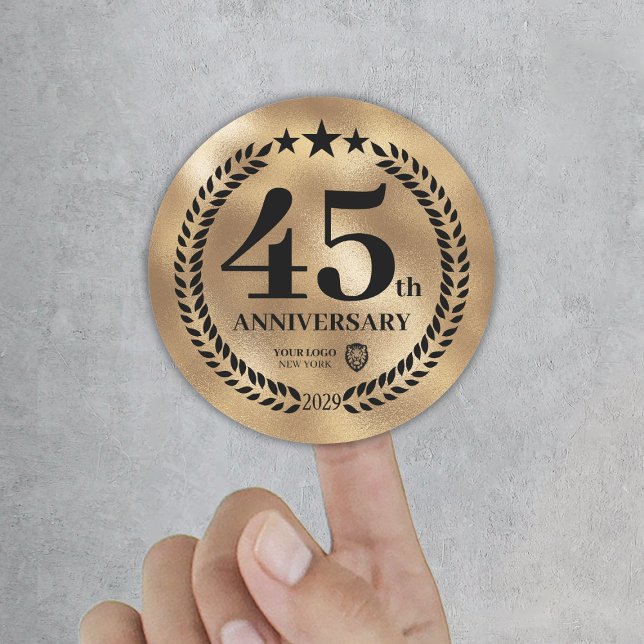 Pegatina Redonda Logotipo comercial conmemorativo del 45 aniversari (Gold 45th Anniversary Business Logo Commemorative Classic Round Sticker
)