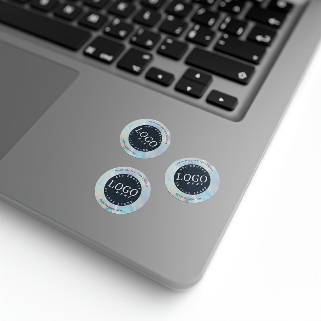 Pegatina Redonda Logotipo comercial personalizado Holográfico Elega (Business Logo Holographic Round Stickers)