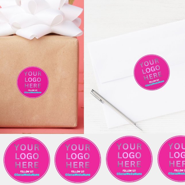 Pegatina Redonda Logotipo comercial y medios sociales de la empresa (pink round stickers)