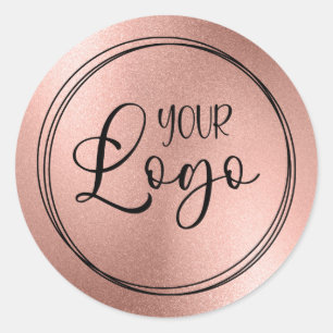Pegatina Redonda Logotipo con aspecto de lámina de oro rosa
