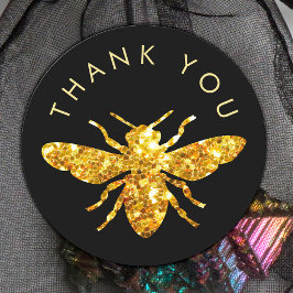 Pegatina Redonda logotipo de abeja brillo gracias