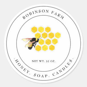 Pegatina Redonda Logotipo de abeja de miel acuarela Logo de negocio