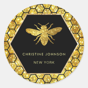Pegatina Redonda logotipo de abeja hexagonal