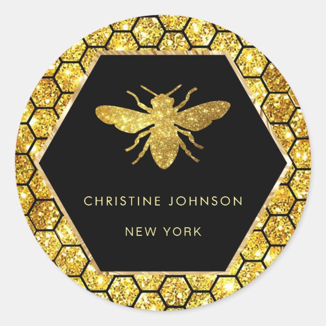 Pegatina Redonda logotipo de abeja hexagonal (Anverso)