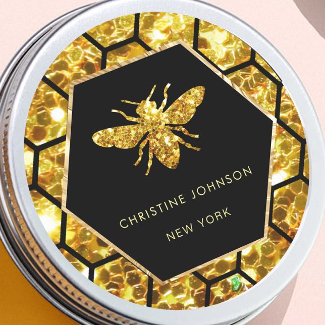 Pegatina Redonda logotipo de abeja hexagonal en negro (Subido por el creador)