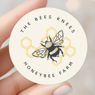 Pegatina Redonda Logotipo de abeja vintage apicultor abeja melífera