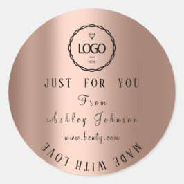 Pegatina Redonda Logotipo de agradecimiento hecho con amor Rosa de 