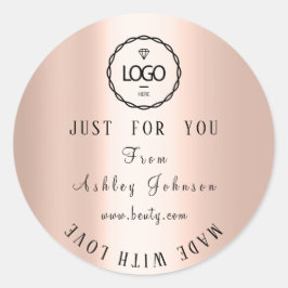 Pegatina Redonda Logotipo de agradecimiento hecho con amor Rosa de 