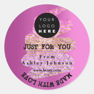 Pegatina Redonda Logotipo de agradecimiento hecho con amor Strokes