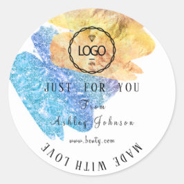 Pegatina Redonda Logotipo de agradecimiento hecho con el Naranja Lo