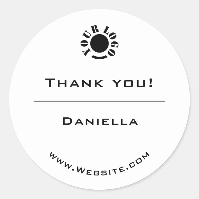 Pegatina Redonda Logotipo de agradecimiento simple en blanco y negr (Anverso)