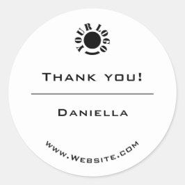Pegatina Redonda Logotipo de agradecimiento simple en blanco y negr