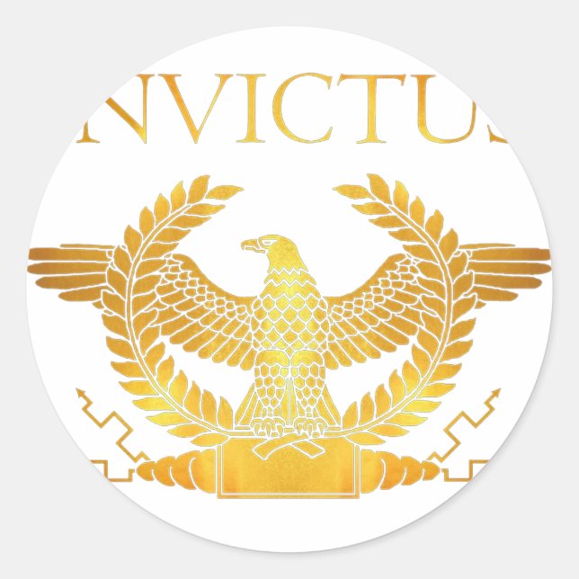 Pegatina Redonda logotipo de águila dorada de invictus (Anverso)