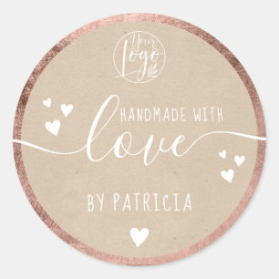 Pegatina Redonda Logotipo de amor hecho a mano corazones rosa oro k