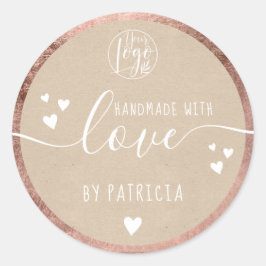 Pegatina Redonda Logotipo de amor hecho a mano corazones rosa oro k