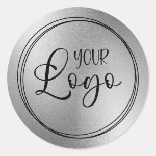 Pegatina Redonda Logotipo de aspecto del Relieve metalizado gris pl