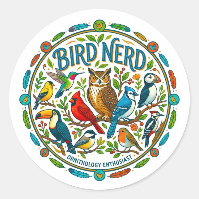 Pegatina Redonda Logotipo de Bird Nerd (Anverso)