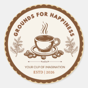 Pegatina Redonda Logotipo de Café Grounds For Happiness