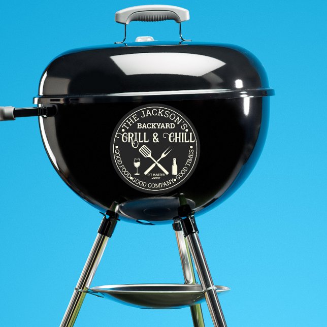 Pegatina Redonda Logotipo de círculo de nombres de Pitmaster person (Modern grill sticker)