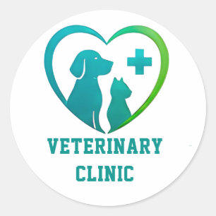 Pegatina Redonda 🐾 Logotipo de Clínica Veterinaria para Hospital d