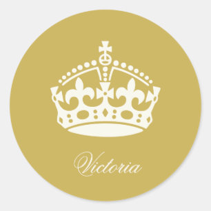 Pegatina Redonda Logotipo de Corona Dorada 'Keep Calm' para Favor d