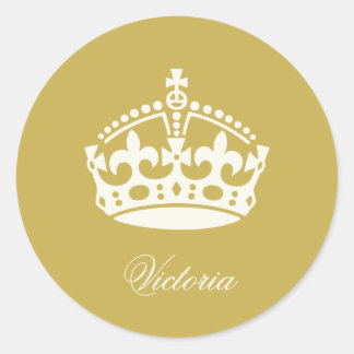 Pegatina Redonda Logotipo de Corona Dorada 'Keep Calm' para Favor d
