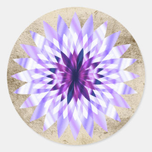 Pegatina Redonda Logotipo de curación de yoga morado con acuarela d