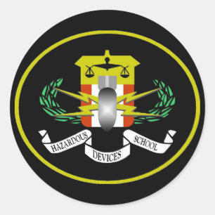 Pegatina Redonda Logotipo de dispositivos peligrosos