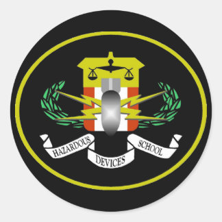 Pegatina Redonda Logotipo de dispositivos peligrosos