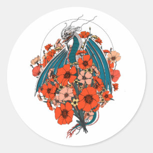 Pegatina Redonda Logotipo de Dragón Asiático