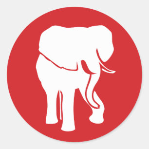 Pegatina Redonda Logotipo de elefante blanco lindo, elija color de 