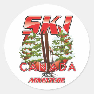 Pegatina Redonda Logotipo de Esquí Canadá para la aventura