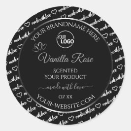 Pegatina Redonda Logotipo de etiquetas de producto Black White Word