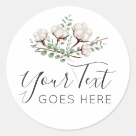 Pegatina Redonda Logotipo de follaje verde de las flores de algodón