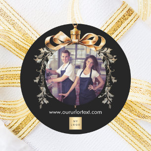 Pegatina Redonda logotipo de foto de equipo de oro negro de Navidad