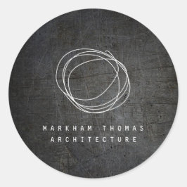 Pegatina Redonda Logotipo de garabato de diseñador en metal negro c