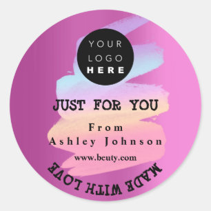 Pegatina Redonda Logotipo De Gracias Hecho Con Amor Atrapa Pegado D