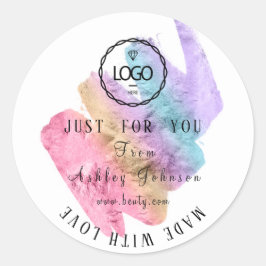 Pegatina Redonda Logotipo De Gracias Hecho Con Amor Ombre Rosa Rosa