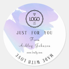 Pegatina Redonda Logotipo De Gracias Hecho Con Amor Pink Blue Purpl