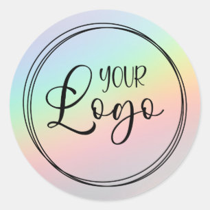 Pegatina Redonda Logotipo de gradiente holográfico de arcoíris vint