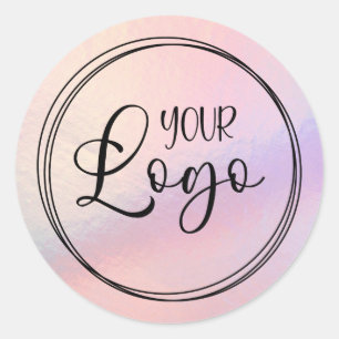 Pegatina Redonda Logotipo de gradiente holográfico rosa